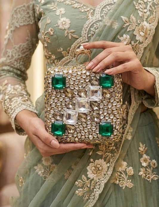 Luxury Kundan Clutch Bag stone Evening Purse