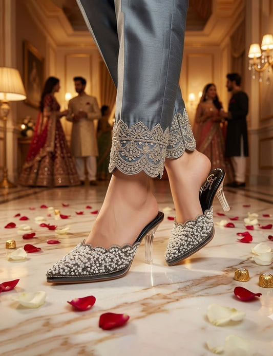 Luxury Pearl Wedding Shoes with Transparent Heel