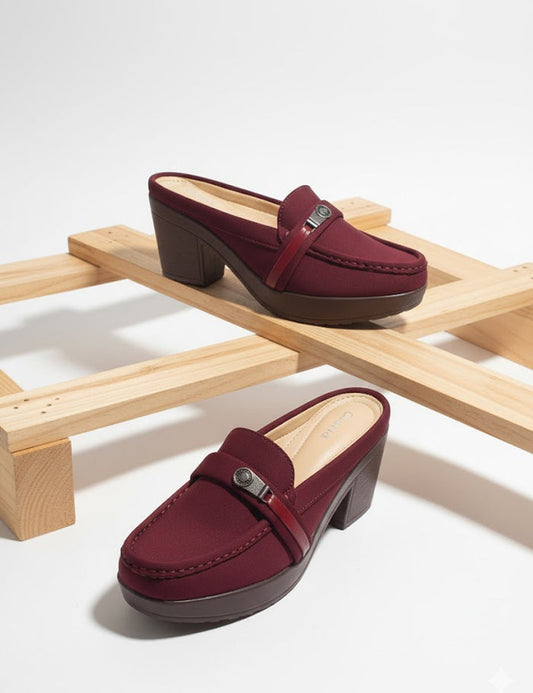 Maroon Back Open Pumps