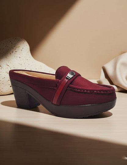 Maroon Back Open Pumps