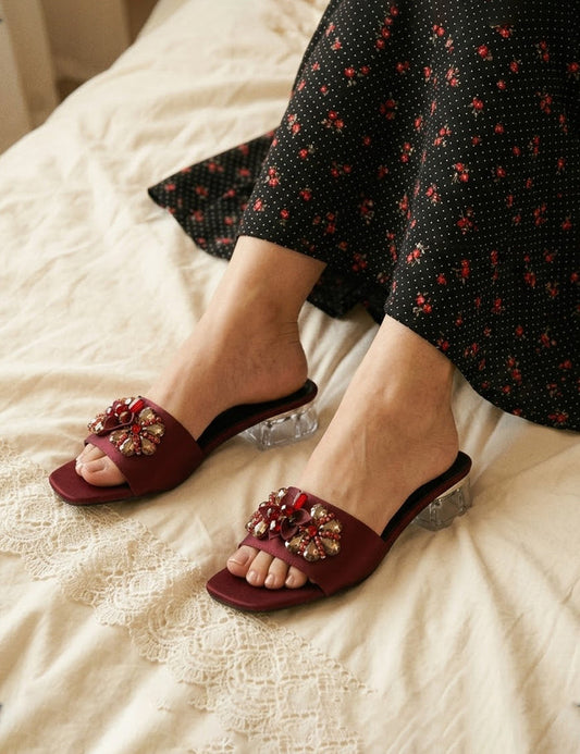Maroon Statement Embellished Slippers