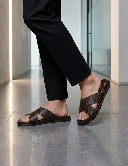 Men’s Designer Slip-On Slippers – Brown