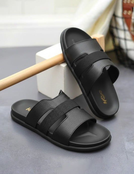 Men’s Premium Textured Slides Ergonomic Black Comfort Sandals