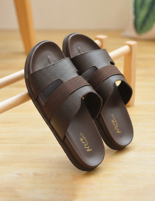 Men’s Premium Textured Slides Ergonomic Brown Comfort Sandals