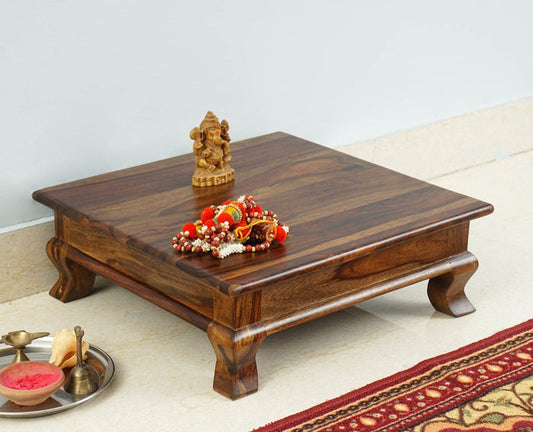 Navratri Wooden Pooja Chowki - Furniselan - Teak-Finish