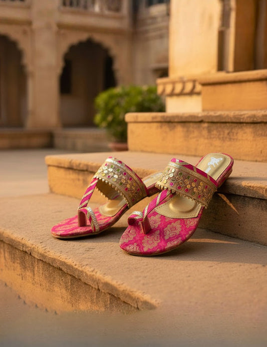 Pink Fancy Kolhapuri Chappal
