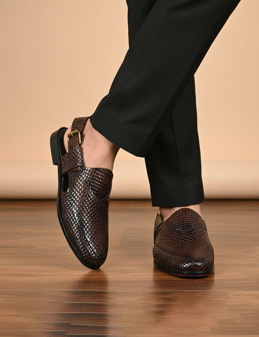 Premium Brown Leather Snap-Buckle Peshawari