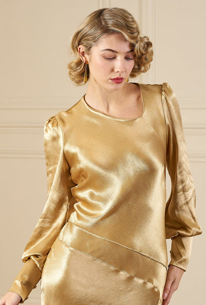 1920s Queenie Dress - Gold Satin