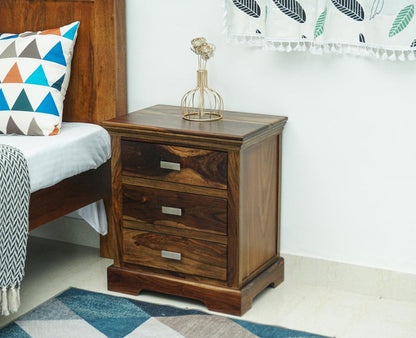 Rio Solid Wood Three Drawer Bedside Table - Bedside Table - Furniselan-Teak-Finish