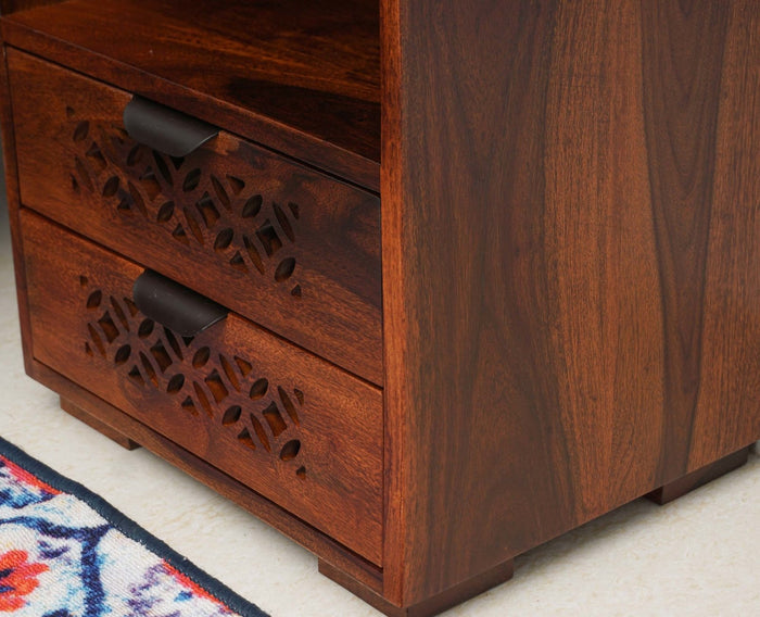 Rome Solid Two Drawer Bedside Table with open Shelve - Bedside Table - Furniselan-Maple-Finish