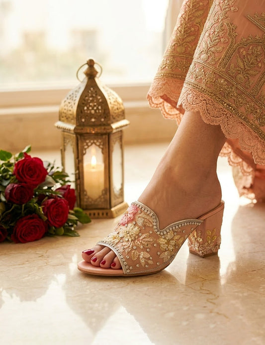 Rose Gold Embroidered Heels – Wedding & Party Bridal Sandals