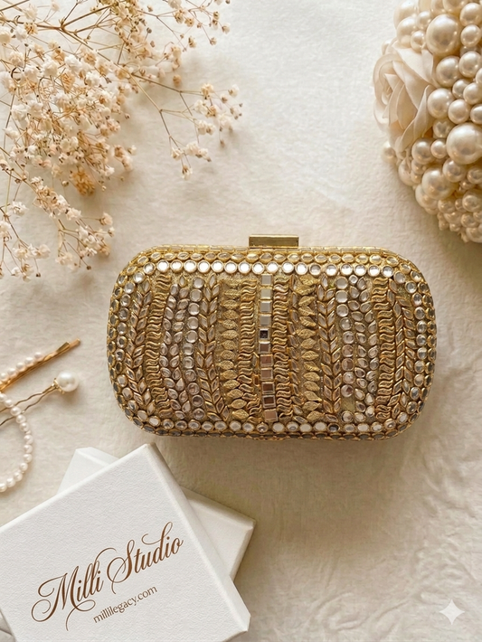 Royal Kundan & Mirror Work Handcrafted Clutch