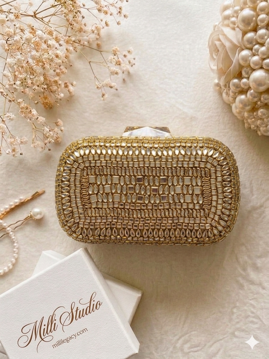 Royal Kundan & Mirror Work Handcrafted Clutch