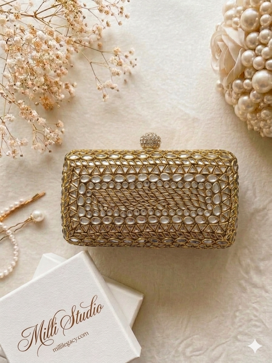 Royal Kundan & Mirror Work Handcrafted Clutch