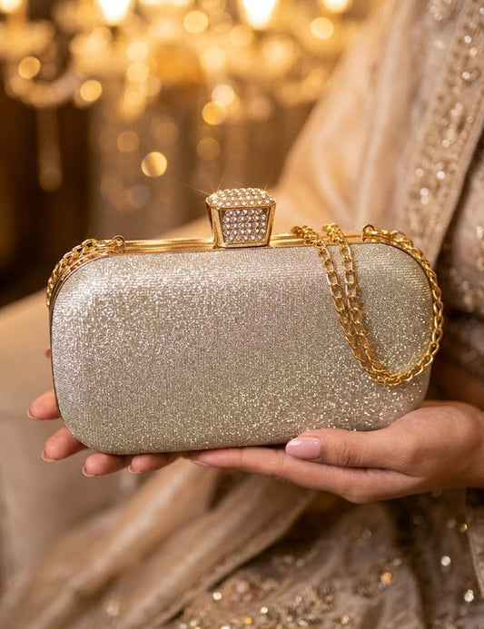 Silver Glam Evening Bag – Rhinestone Frame Clutch