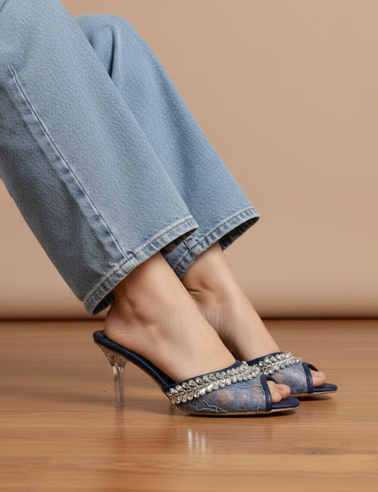 Soft-Blue Lace Heels – Jeweled Edge for Special Occasions