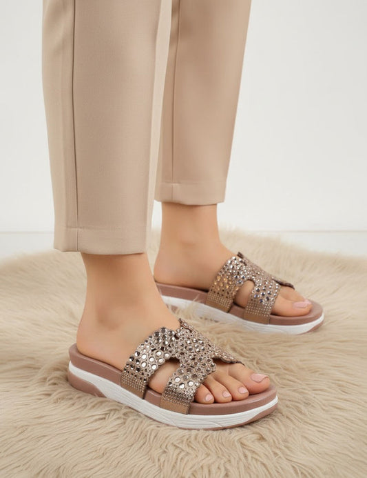 Starlight Pink Shimmer Block Heels - Elegant Evening Slip-On