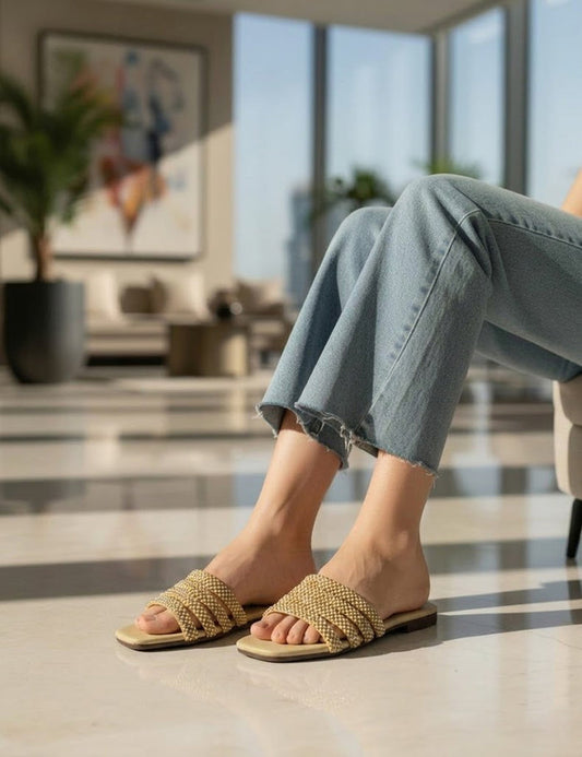 Summer Glamour: Fawn Embellished Flat Slippers