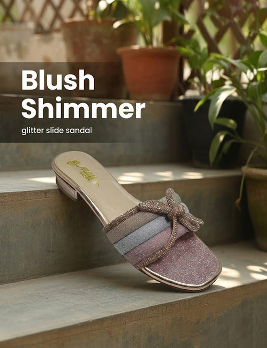 Summer Glamour: Pink Embellished Flat Slippers