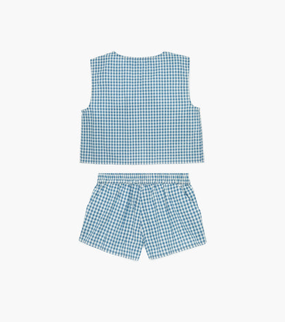 The Tiny Dylan Short Set - Lagoon Gingham