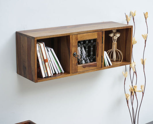Sweden Wooden Wall Shelve One Door Furniselan - Teak-Finish