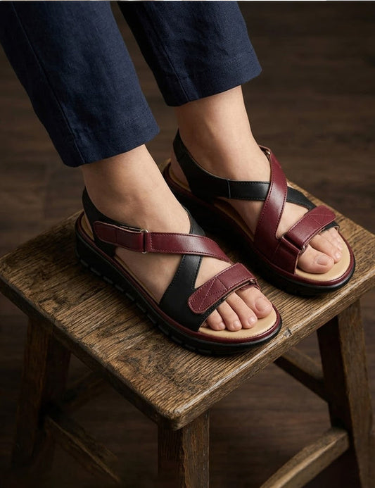 Two-Tone Leather-Look Adjustable Sandals – Everyday Comfort