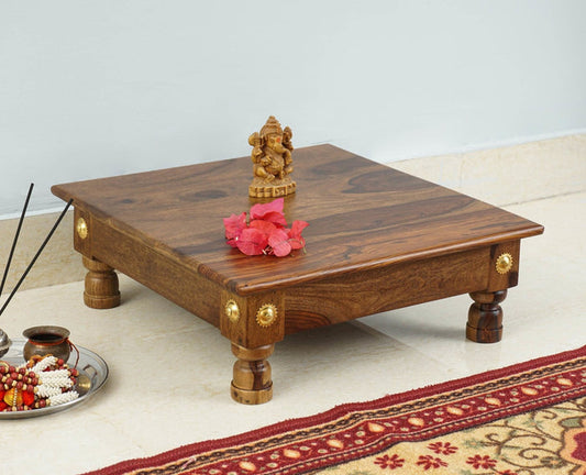Vinayak Wooden Pooja Chowki - Furniselan - Teak-Finish