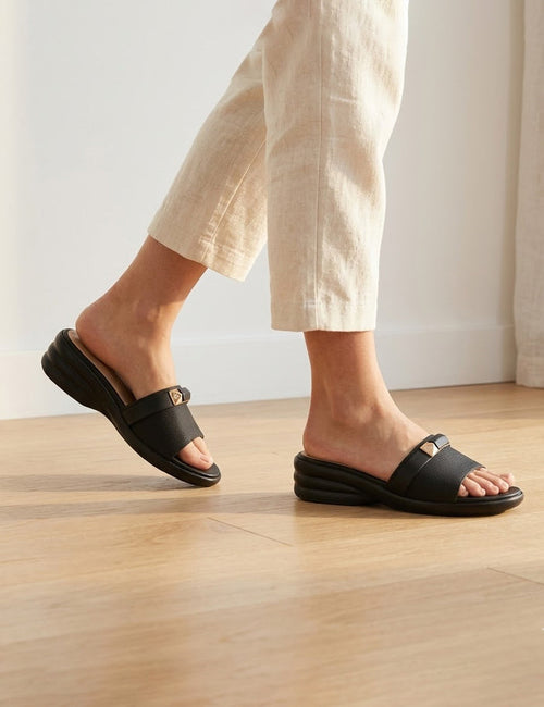 Women’s Black Strap Slide Slippers with Cushioned Footbed