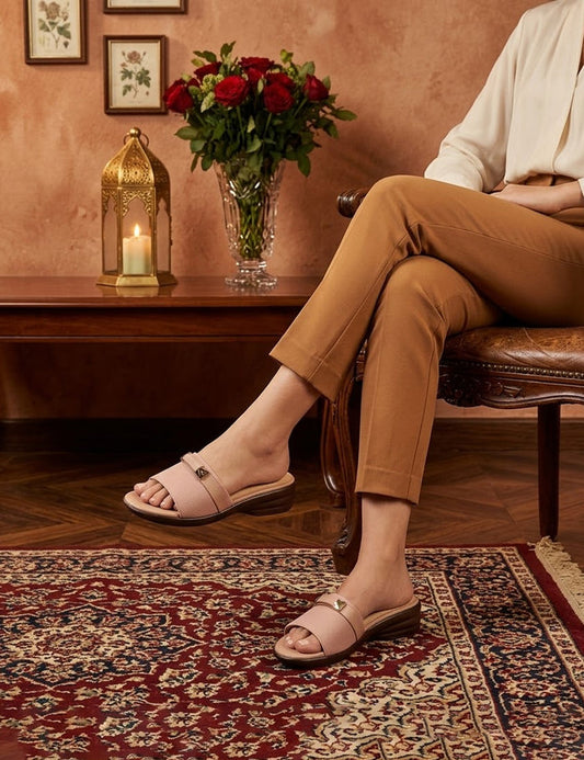 Women’s Pink Strap Slide Slippers with Cushioned Footbed