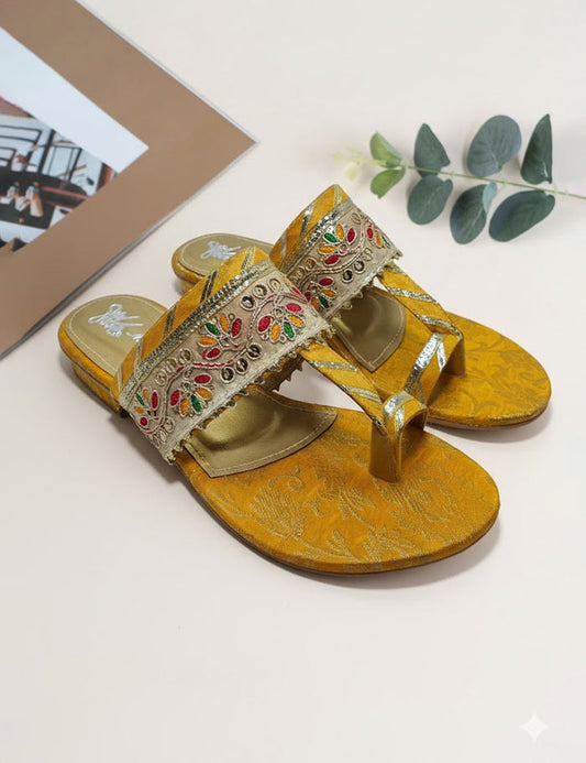 Yellow Fancy Kolhapuri Chappal
